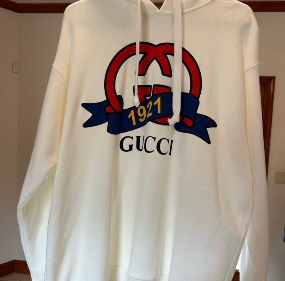 Men's Gucci jersey cotton hoodie, interlocking
G 1921 anniversary motif large